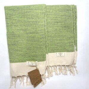Smyrna NEW Turkish 100% Cotton Green Cream Kitchen Hand Towels 38x18